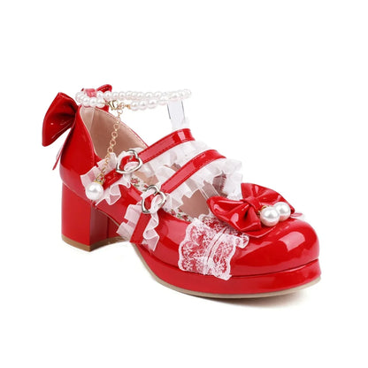 Women’s Cross Strap Mary Jane High Heels – Party, Wedding, Cosplay Lolita Pumps in White, Pink, Black, Strawberry Bow 2025