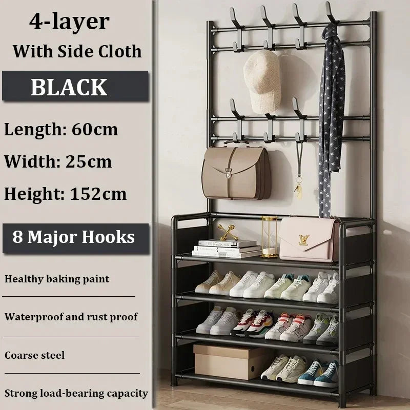 Multi-Layer Clothes Hanger & Shoe Rack – DIY Floor-Standing Hat and Shoes Organizer for Living Room Storage