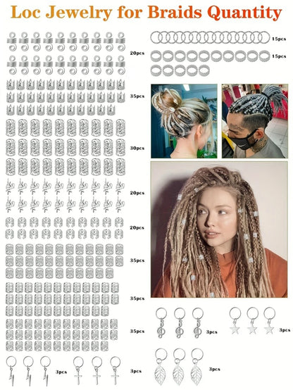 275Pcs Hair Jewelry Charms Set - Gold & Silver Alloy Braid Pendants with Rings for Dreadlocks, Braids & Hair Decorations