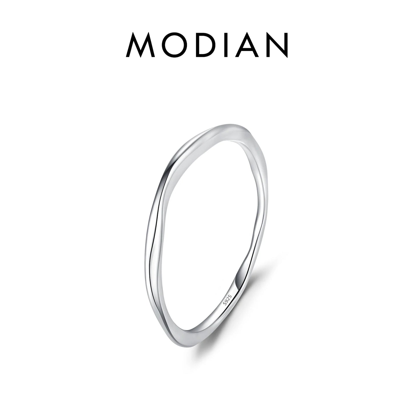 MODIAN 925 Sterling Silver Stackable Ring – Classic Wave Geometric Finger Ring, Fashion Jewelry for Women