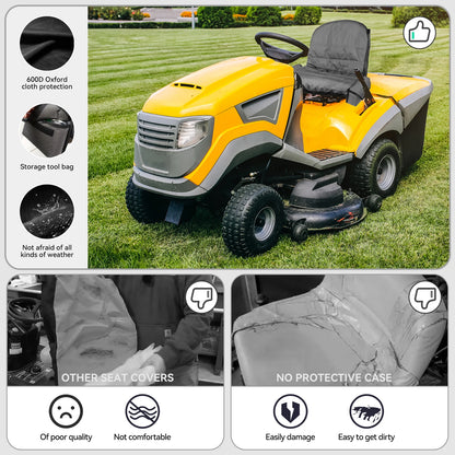 Riding Mower Seat Cover with Storage Pockets, 600D Oxford Tractor Seat Protector Universal Fit for Most Lawn Mowers