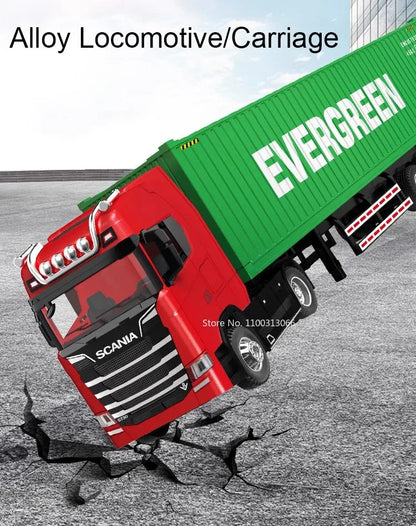 1:50 Diecast Transport Truck Model — Alloy Container Trailer with Doors, Light & Sound, Miniature Toy Gift for Kids
