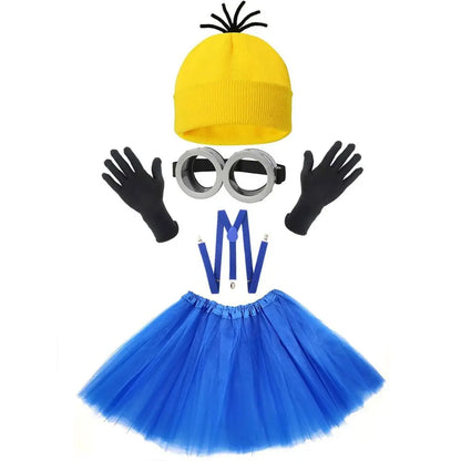 MINISO Adult Cosplay Costume – Yellow Beanie, Straps, Goggles, Skirt & Gloves, Halloween Carnival Disguise Accessories