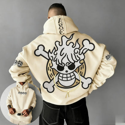 Oversized One-Piece Anime Hoodie — Unisex Cartoon Graphic Pullover Sweatshirt, Streetwear Casual Y2K Autumn Winter Fashion