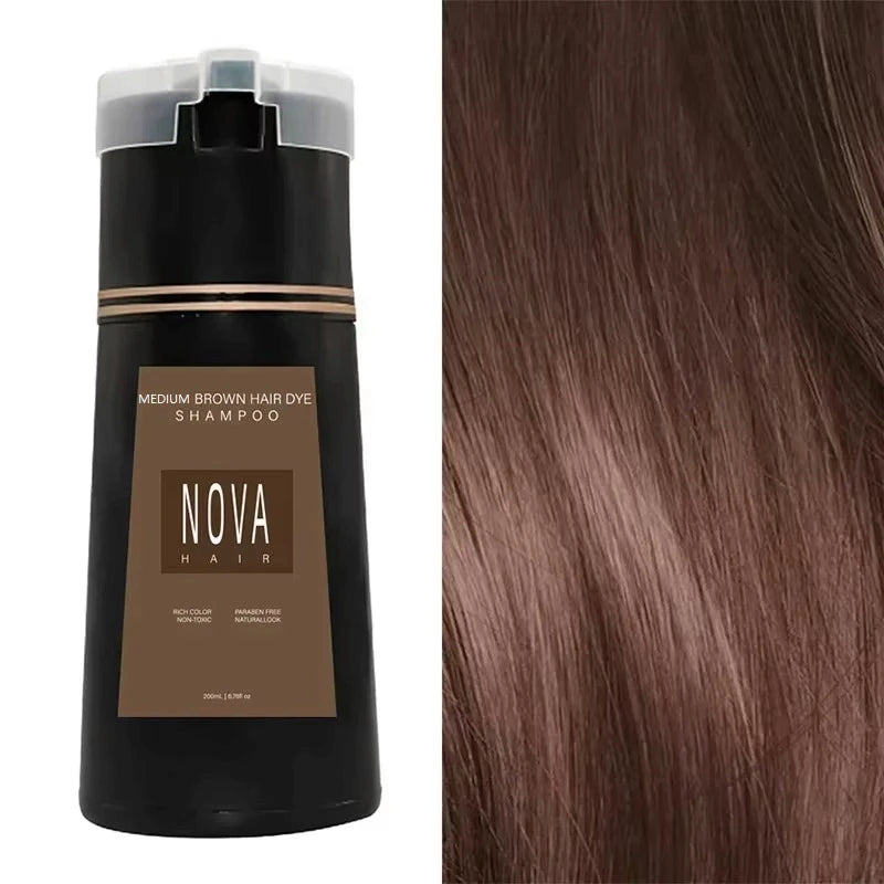 Nova 3-in-1 Hair Dye Shampoo – Natural Fast Black Hair Coloring for Men & Women, Long-Lasting Hair Care