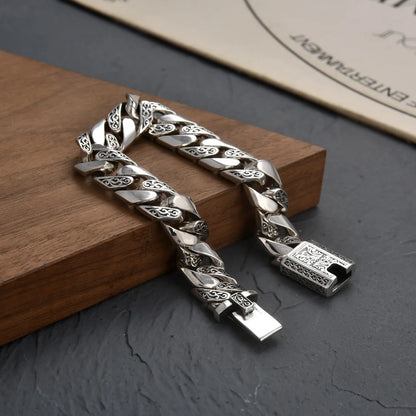 S925 Sterling Silver Vine Garland Bracelet - Retro Punk Tank Style Jewelry Gift
