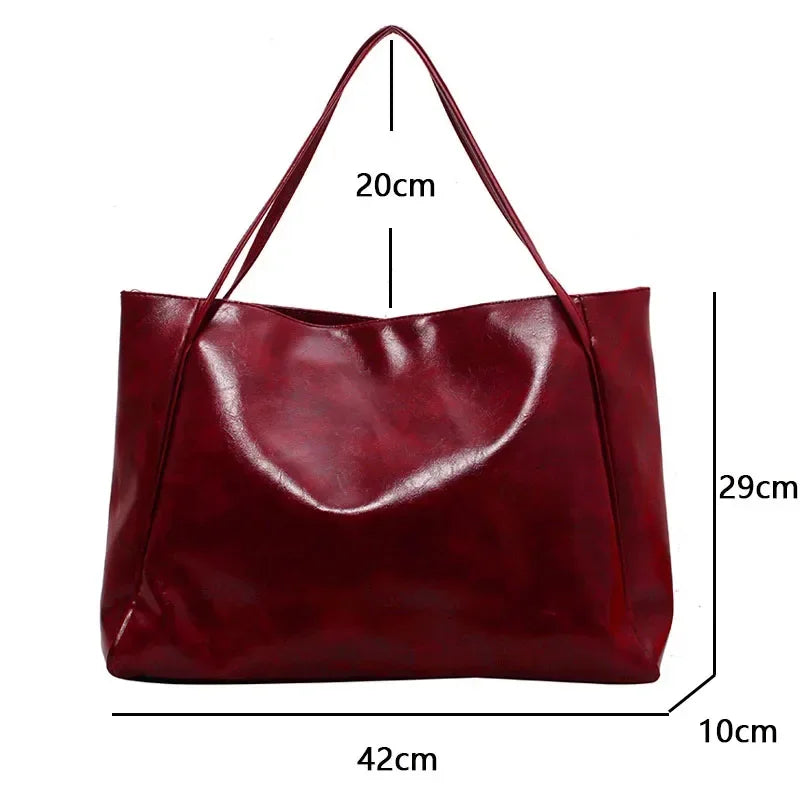 Women’s PU Leather Tote Bag – Large Capacity Soft Underarm Shoulder & Crossbody Bucket Bag Retro Casual Portable Handbag