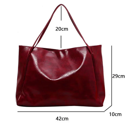 Women’s PU Leather Tote Bag – Large Capacity Soft Underarm Shoulder & Crossbody Bucket Bag Retro Casual Portable Handbag