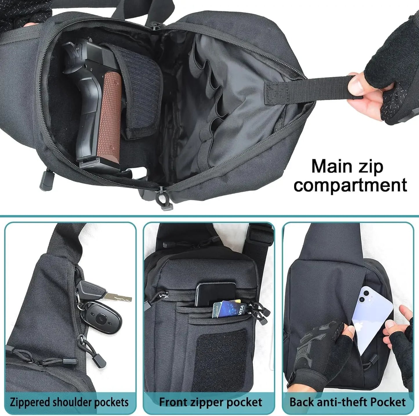 Outdoor Hunting Tactical Shoulder Bag - Concealed Carry Pistol Holster, Waterproof Crossbody Gun Sling Chest Pack