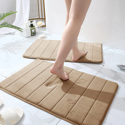 3PC Set Non-Slip Memory Foam Bath Mats - Soft, Water Absorbent, Quick-Dry, Machine Washable Floor Rugs