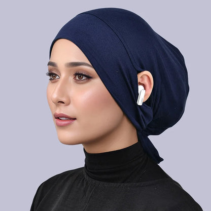 Women’s Tie-Back Jersey Hijab Cap - Stretchy Elastic Muslim Inner Underscarf with Ear-Covering Design