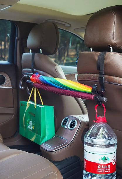 2PCS Car Back Seat Hooks — Multi-Function Headrest Hangers for Umbrella, Bags & Auto Interior Storage