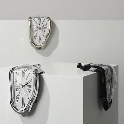 Surreal Melting Clock - Silent Salvador Dali Style Wall Watch for Home Office, Shelf, Desk, Table Decor and Gifts