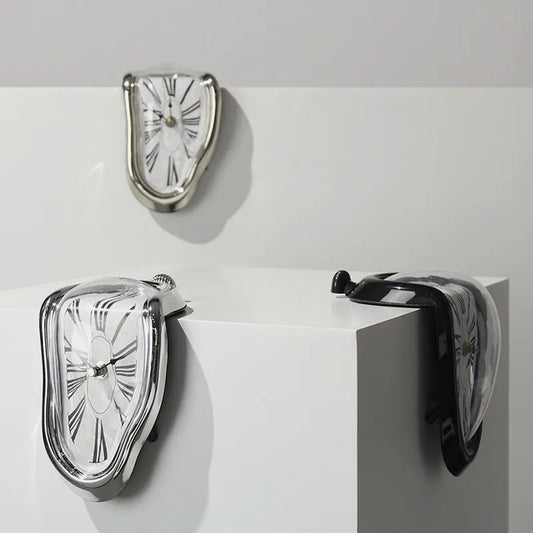 Surreal Melting Clock - Silent Salvador Dali Style Wall Watch for Home Office, Shelf, Desk, Table Decor and Gifts