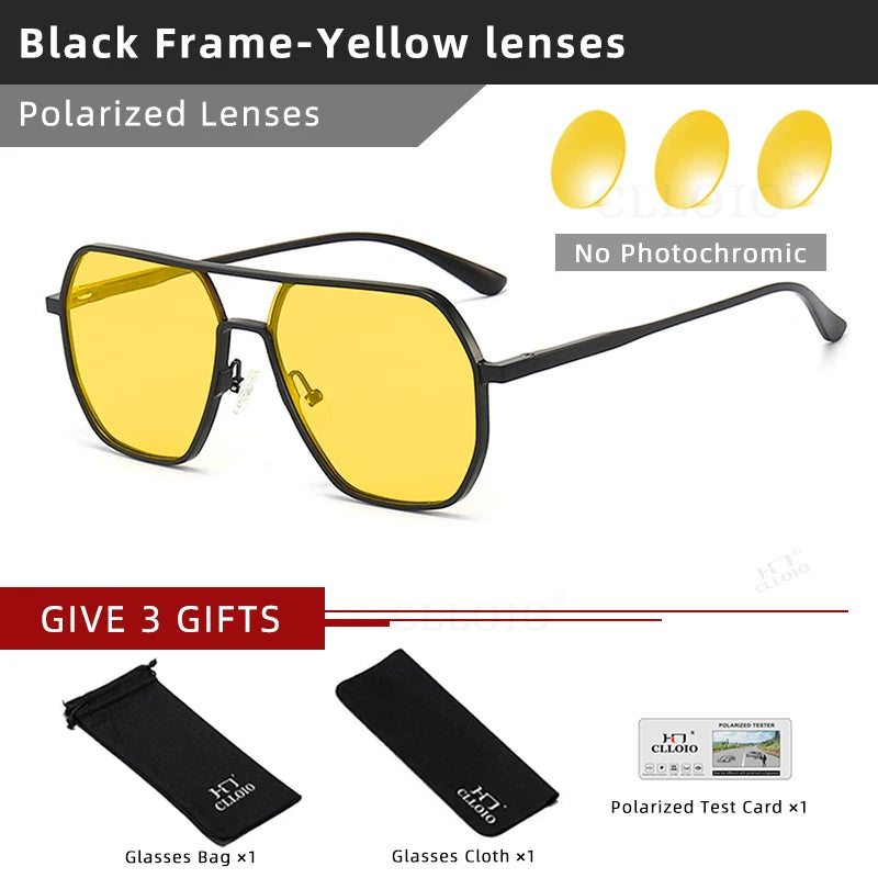 CLLOIO Fashion Aluminum Photochromic Sunglasses – Polarized Chameleon Anti-Glare Driving Glasses for Men & Women