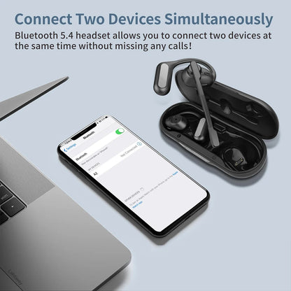 Open-Ear Bluetooth 5.4 Headphones with Boom Mic – Wireless ENC Noise-Cancelling Headset with Detachable Microphone & Mute Button
