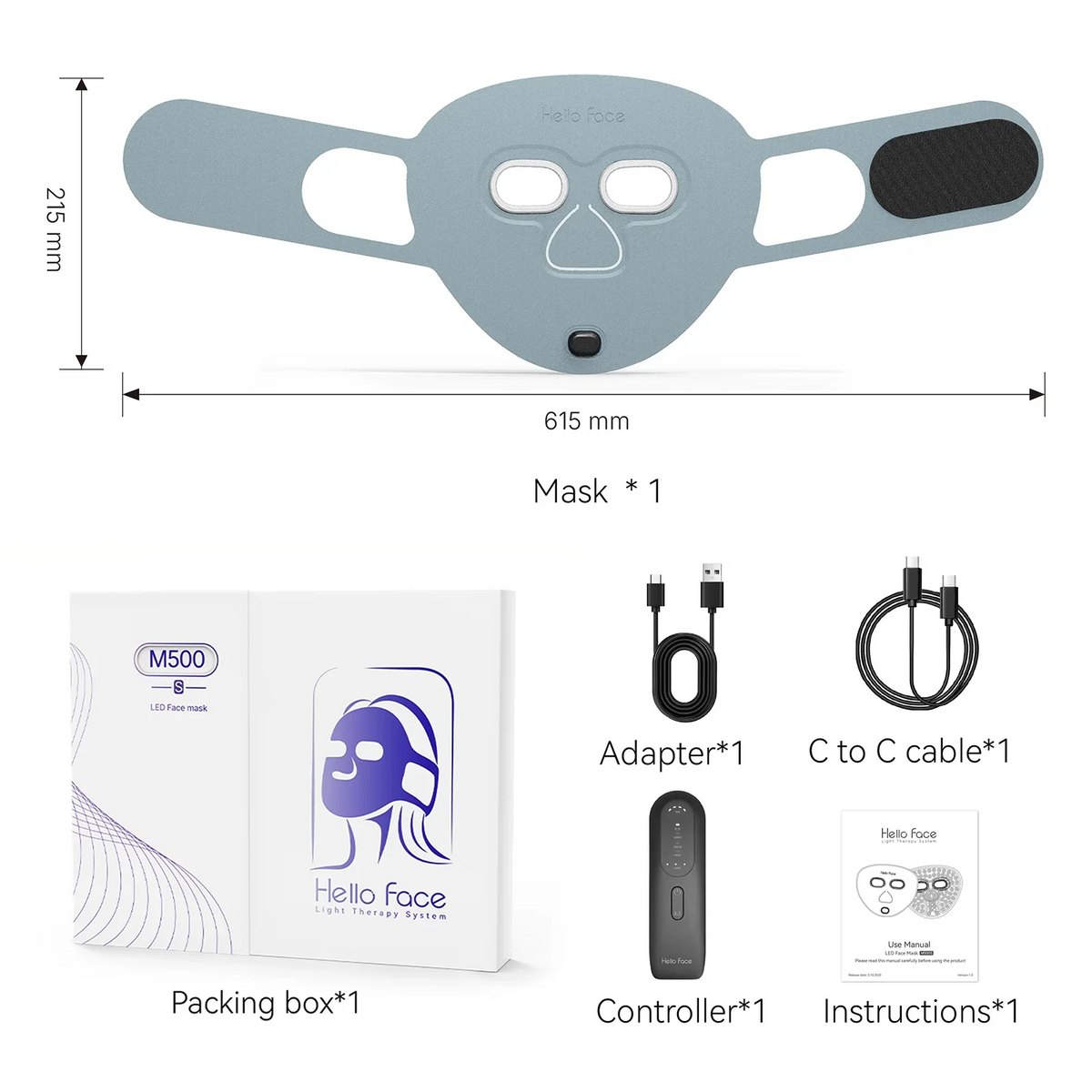 Hello Face M500S LED Red Light Therapy Mask - Wireless Portable PDT Facial Device with Red and Near-Infrared Light Therapy
