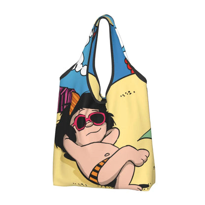 Anime Mafalda Cartoon Grocery Tote Bag – Large Capacity Fashion Shopper Shoulder Handbag, Portable Kawaii Canvas Bag for Everyday Use