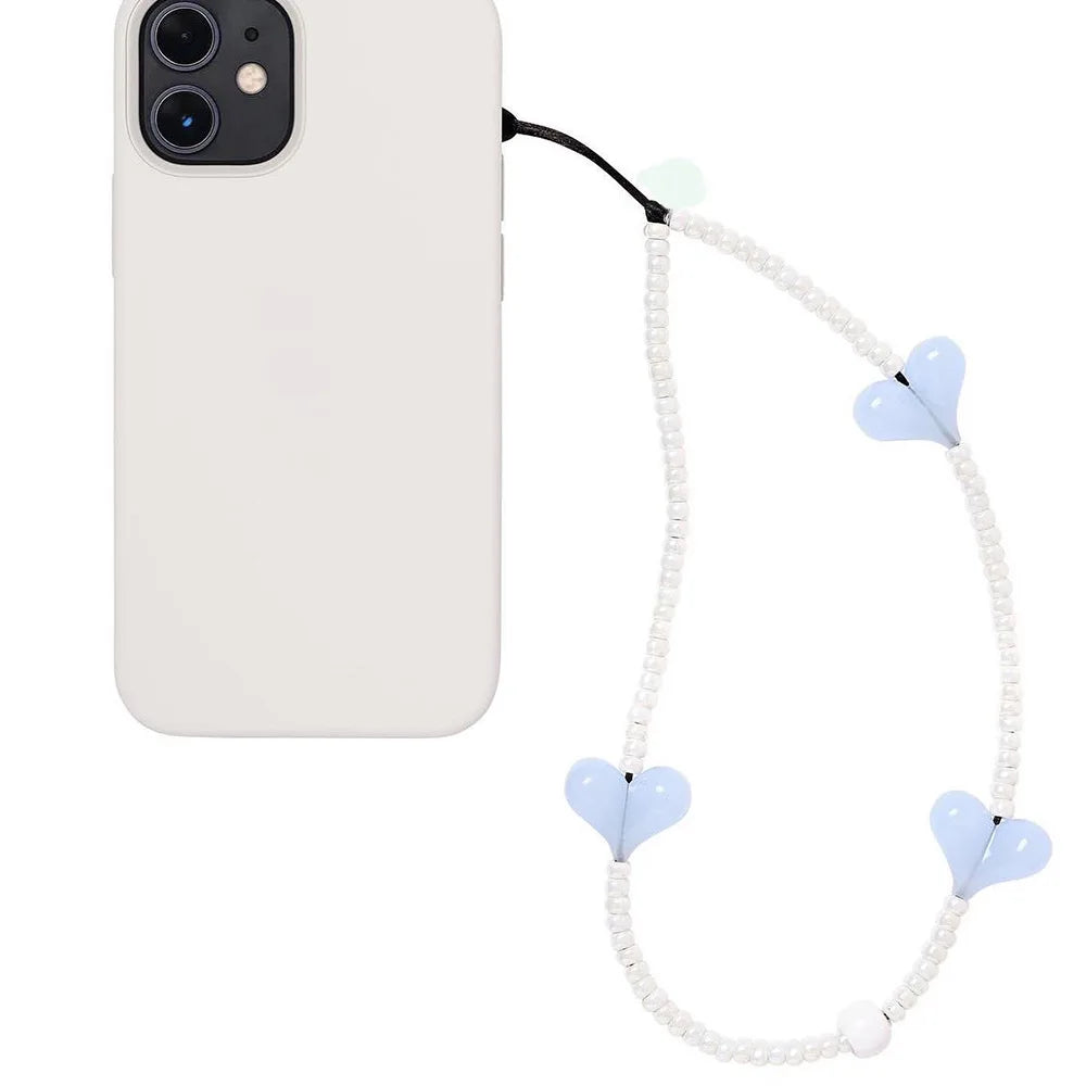 KPOP Black Matte Bead Phone Charm with Pink Heart – Style Phone Strap Lanyard Jewelry Accessory