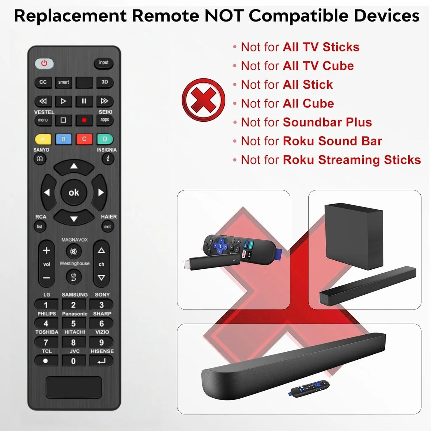 Universal G006 TV Remote Control - Replacement Remote for LG & Multiple TV Brands