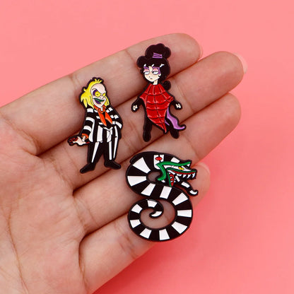 3-Piece Horror Movie Enamel Pin Set - Funny Snake Character Brooches for Clothing, Backpacks, and Collectors’ Gifts