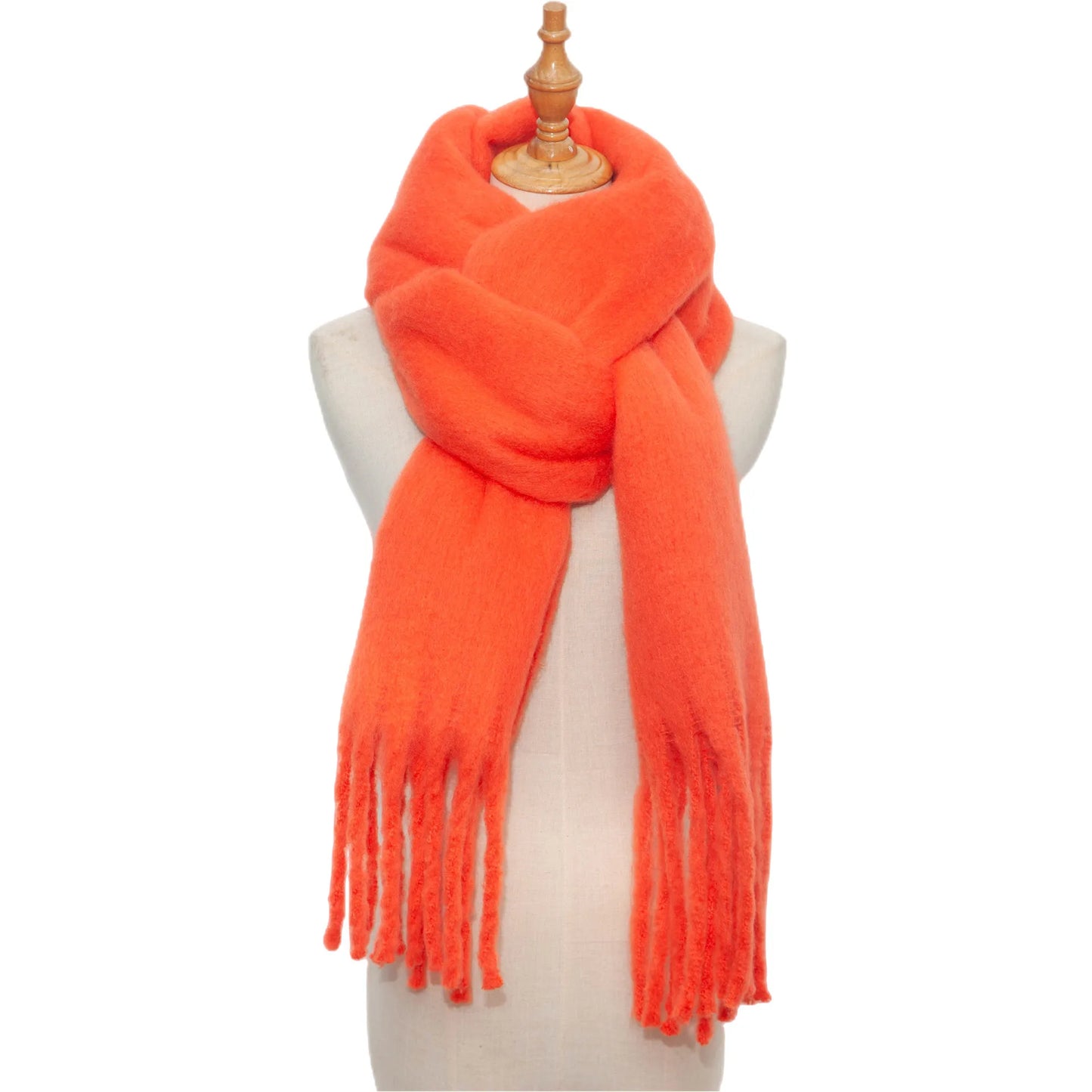 Luxury Cashmere Scarf for Women - Thickened Warm Shawl with Classic Tassels, Soft Solid Color Wrap for Autumn and Winter
