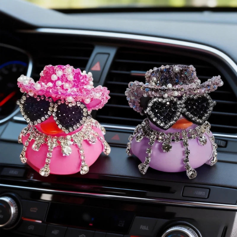 Luxury Diamond Rubber Duck Car Ornaments - Cute Dashboard Decorations & Funny Gifts for Jeep, BMW & Office Displays