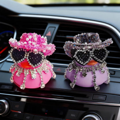 Luxury Diamond Rubber Duck Car Ornaments - Cute Dashboard Decorations & Funny Gifts for Jeep, BMW & Office Displays