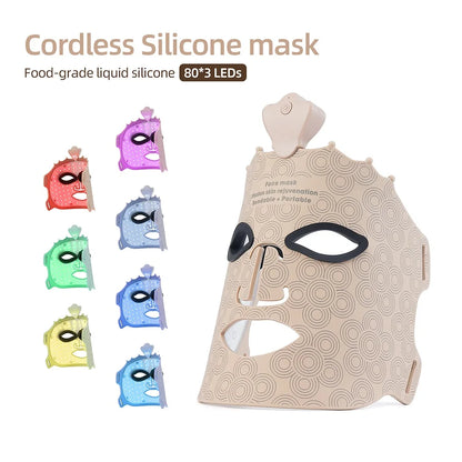7-Color Photon Silicone LED Face Mask — 3D Facial Beauty Device with Red Light Therapy for Skin Repair & Brightening, Wireless Use