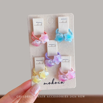 10PCS Ocean-Themed Baby Girl Hair Ties - High-Elasticity Korean-Style Star and Heart Hair Bands for Toddlers, Gentle Everyday Wear