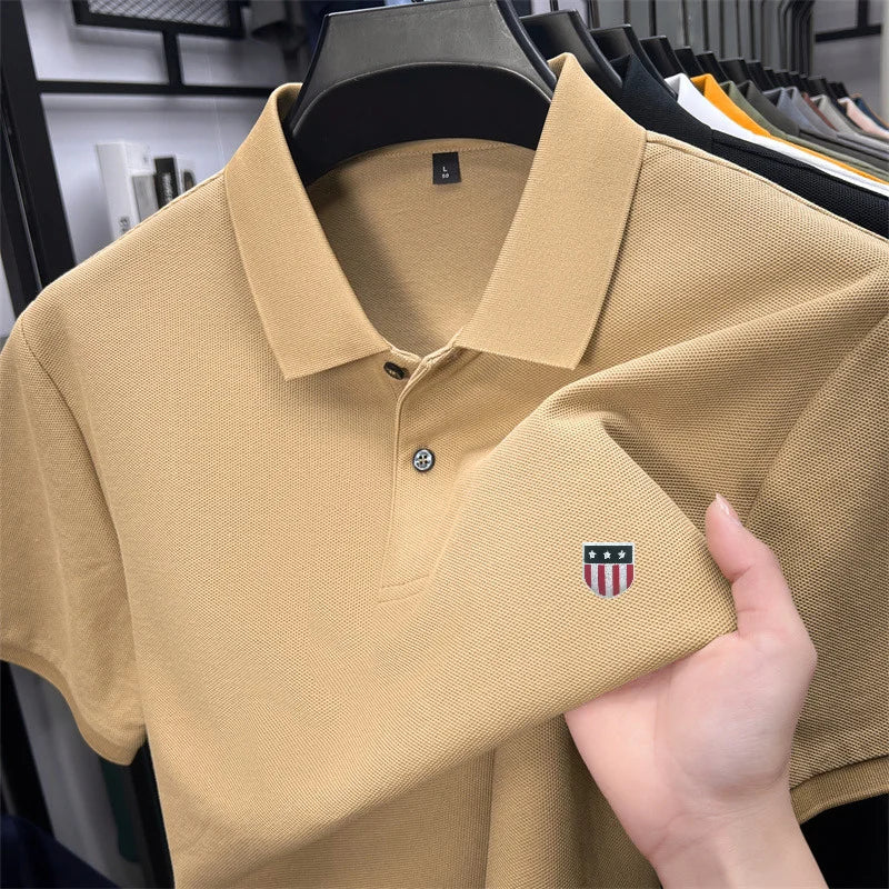 Men's Luxury Cotton Polo Shirt - 100% Cotton Short Sleeve Business Casual Summer Top