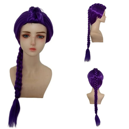 Purple Long Braided Wig - Side Ponytail Kids Girls Wig for Halloween, Anime Cosplay & Parties