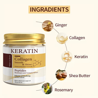 Keratin Collagen Hair Mask - Peptide & Rosemary Deep Conditioning Treatment for Smoothing, Shine & Hair Repair