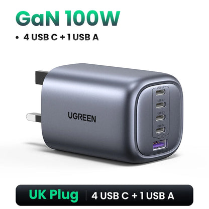 UGREEN 100W GaN 5-Port USB-C Charger – Fast Charger QC4.0/3.0 PPS for MacBook, Laptop, iPhone 16/15/14 Pro, Tablet