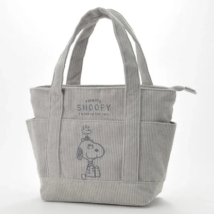 MINISO Disney Snoopy Corduroy Tote Bag - Casual Large Capacity Handbag with Zipper, Ideal for Students