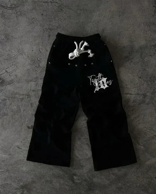 American Y2K Gothic Hip Hop Sweatpants for Men – Retro Double Layer Baggy Joggers with Elastic Waist