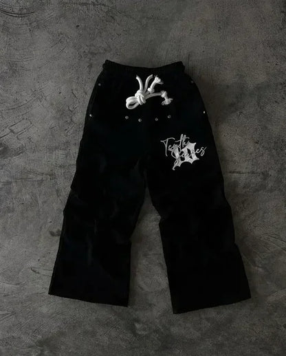 American Y2K Gothic Hip Hop Sweatpants for Men – Retro Double Layer Baggy Joggers with Elastic Waist