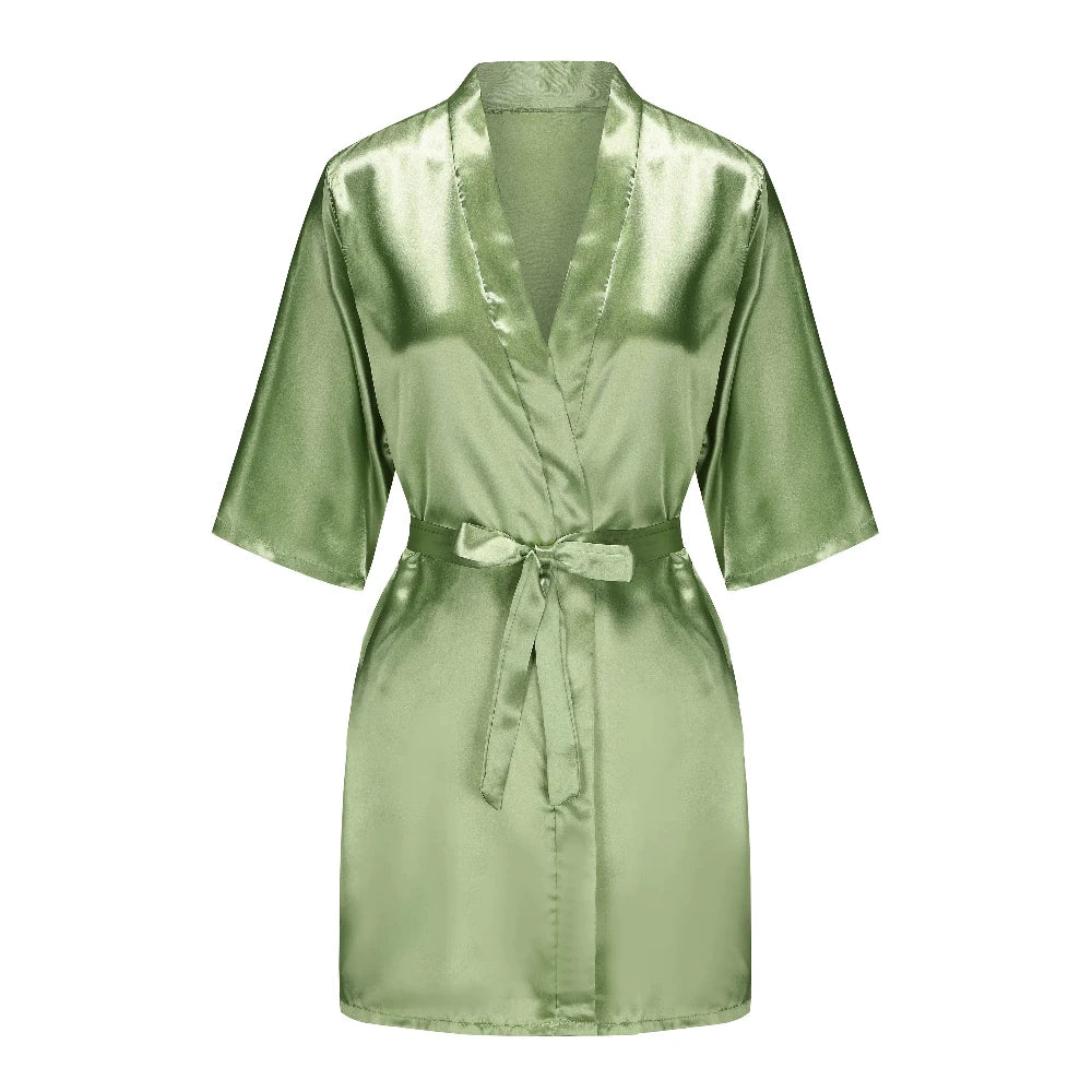 Plus Size Satin Silk Robe for Women - Wedding Bride Bridesmaid Bathrobe Sleepwear in Sage Green