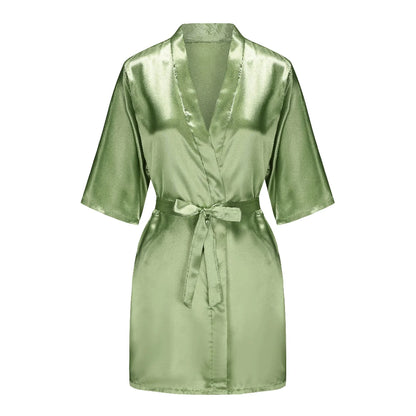 Plus Size Satin Silk Robe for Women - Wedding Bride Bridesmaid Bathrobe Sleepwear in Sage Green