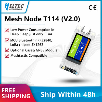 Meshtastic NRF52840 SX1262 LoRa Development Board - T114 V2.0 Low-Power TFT Display BLE WiFi Mesh Node