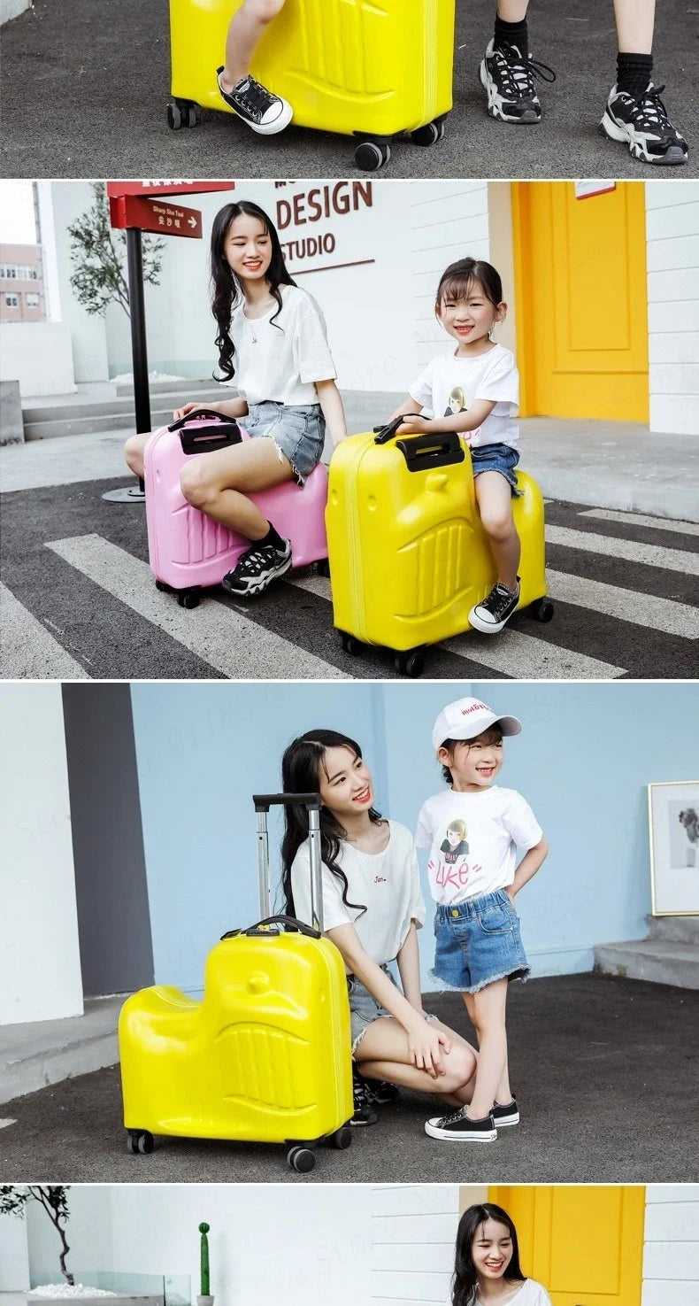 Cartoon Kids Ride-On Suitcase with Wheels – 20/24 Inch Rolling Trolley Luggage for Children, Travel Bag & Gift