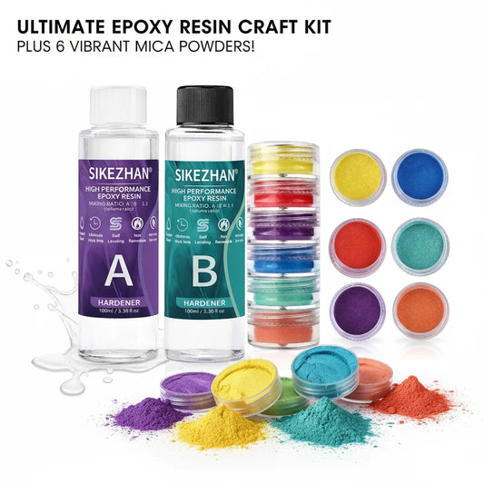 Crystal Clear Epoxy Resin Kit - AB Resin Glue with 6 Color Mica Powder for DIY Jewelry, Nail Art, Soap & Craft Casting