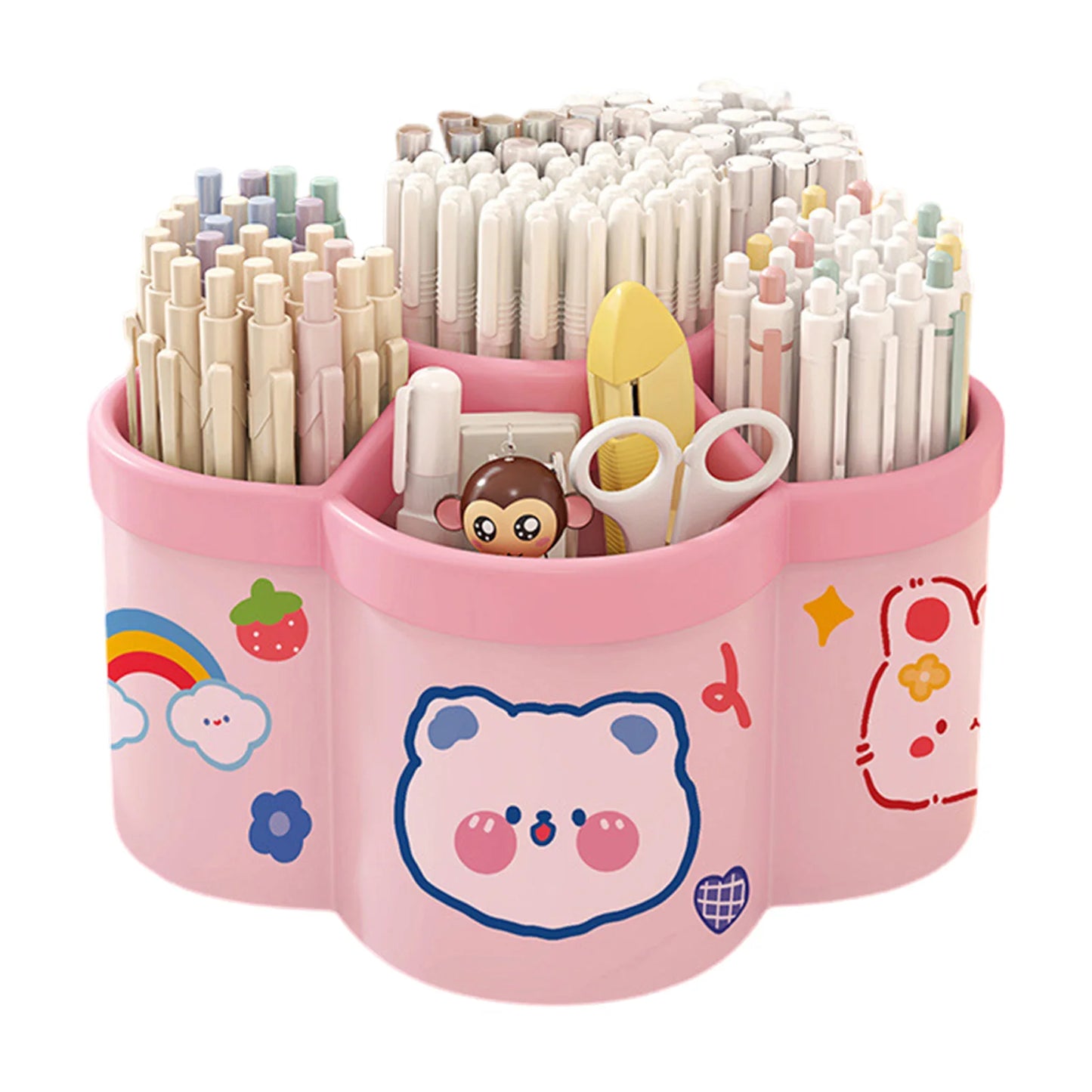 Rotating Pen Holder Organizer - Large Capacity Storage Box for Pens, Cosmetic Brushes & Desk Accessories