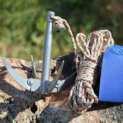Outdoors Grappling Hook Survival Tool with Rope – Folding Boat Anchor for Canoes & Fishing Supplies