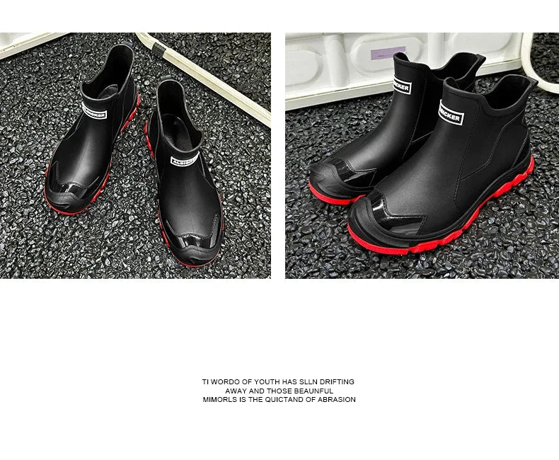 Men’s Waterproof Rain Shoes – Thickened Warm Rubber Short Boots for Work, Fishing & Kitchen Use