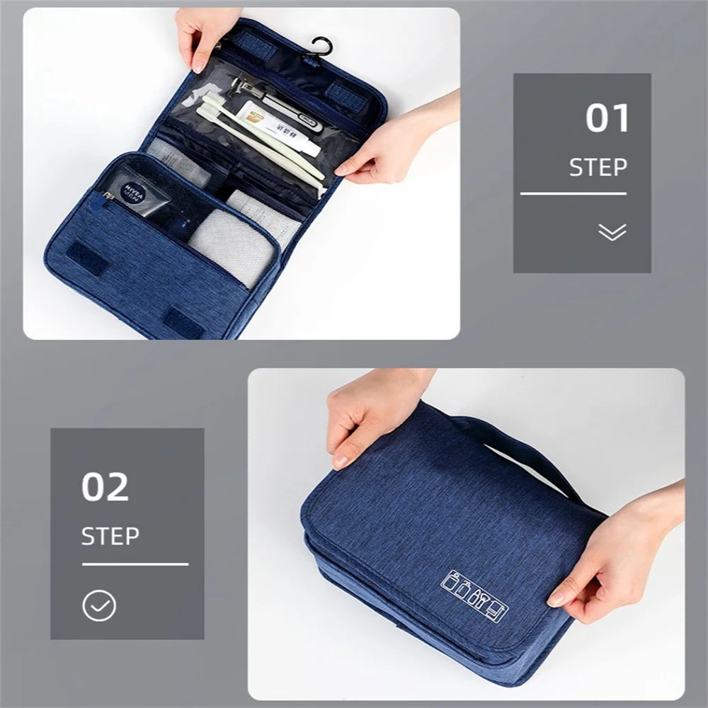 Portable Toiletry Washbag with Hanging Hook | Waterproof Cosmetic Storage Bag for Travel, Men & Women