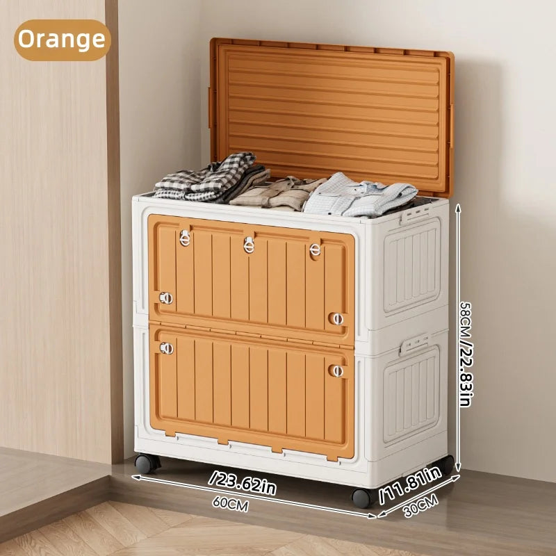 Large Capacity Foldable Storage Bin - Transparent Mobile Organizer with Wheels for Clothes & Toys