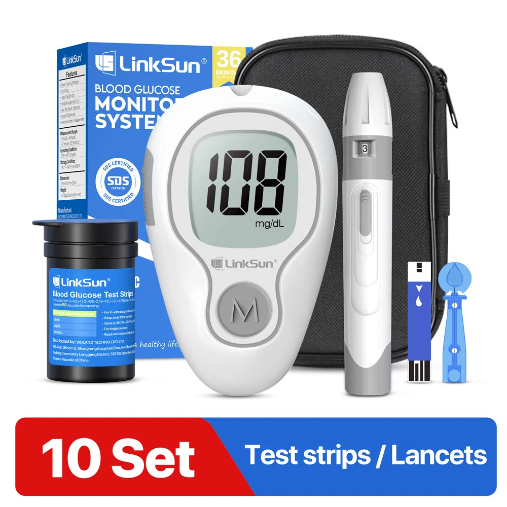 LinkSun G-425-3 Blood Glucose Meter Kit - No-Code Diabetes Tester with 10, 50 or 100 Test Strips