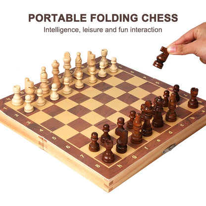 29x29cm Large 3-in-1 Chess Board – Foldable Chess, Checkers & Backgammon Set for Kids & Adults, Strategic Thinking Game