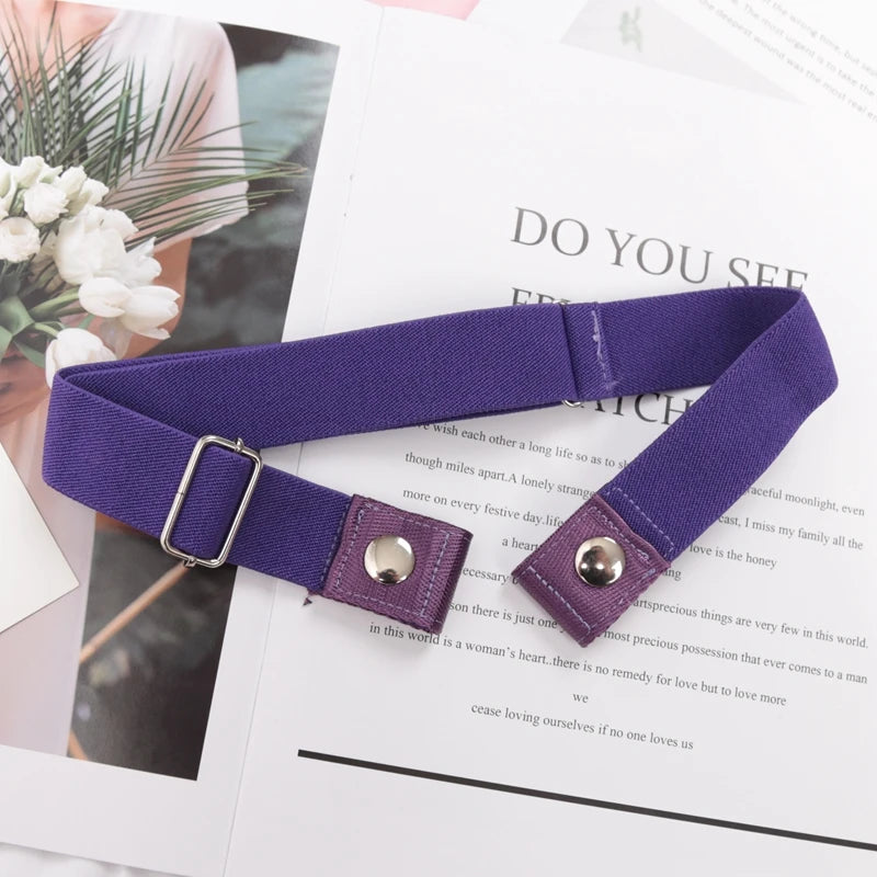 Elastic Buckle-Free Canvas Belt for Women – Stretch Waist Belt for Jeans & Pants, Invisible Lazy Belt